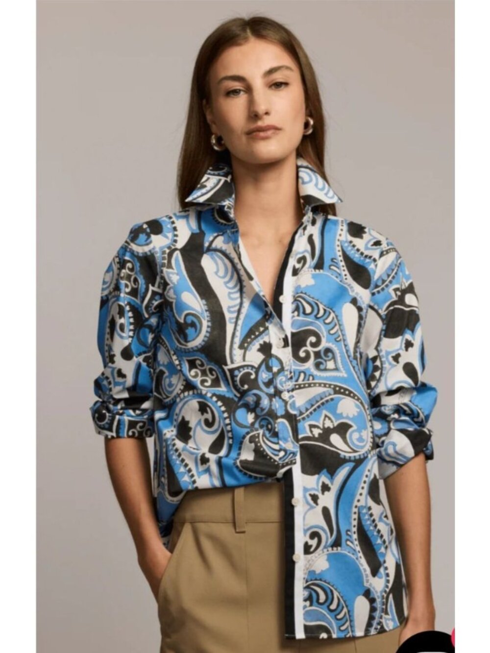 Hinson Wu Reese Dancing Paisley Shirt Sz L Long Sleeve Button Down Blue Black